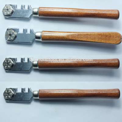 Six wheels glass cutter,wooden handle glass cutter